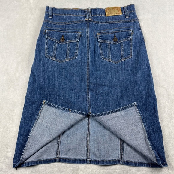 Y2K Out Women's Denim Jeans Midi Blue A-Line Stretch Skirt With Pockets‎ Size 10 - Picture 8 of 13